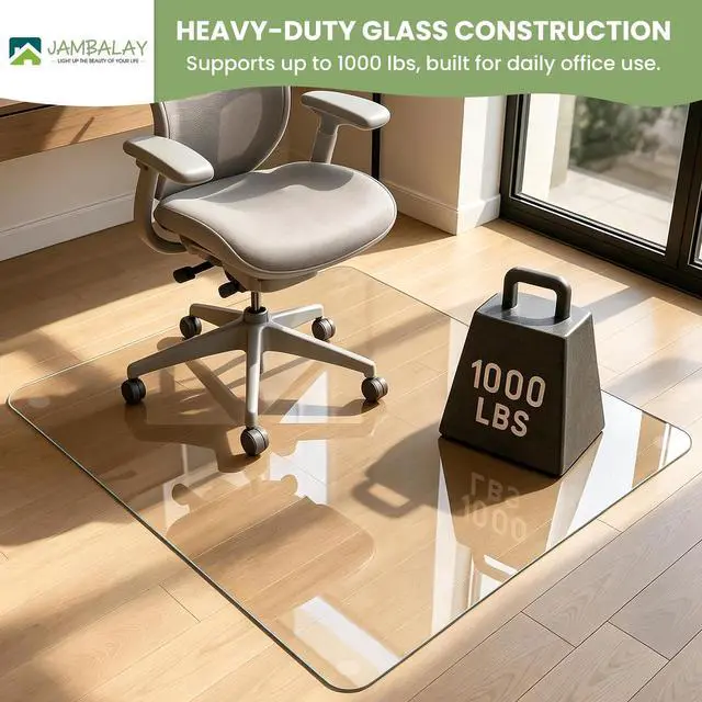 Alt view image 4 of 6 - Premium Tempered Glass Chair Mat, 31"x48" Heavy Duty Glass Office Floor Mat for Carpets or Hard Floors, with Non Slip Pads, Round Corners and Polished Edges, Easy Roll On, Thick 0.2