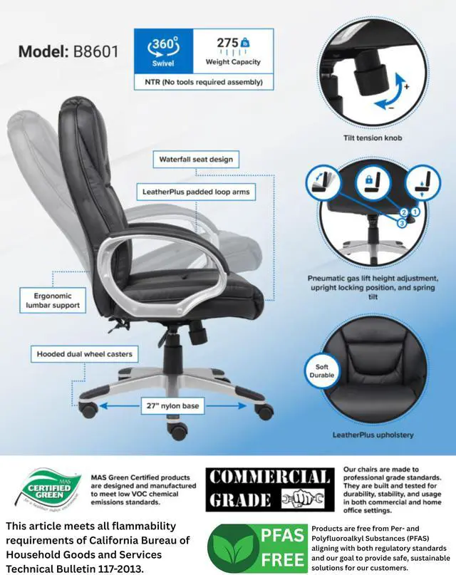 Alt view image 3 of 7 - Boss Black No Tools Required Executive Leather Chair