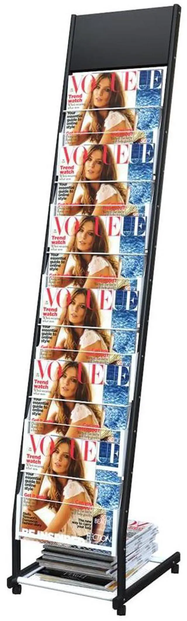Main image of floor standing magazine rack Brochure Display Stand with 4 wheels and 6 layers for reception rooms or offices