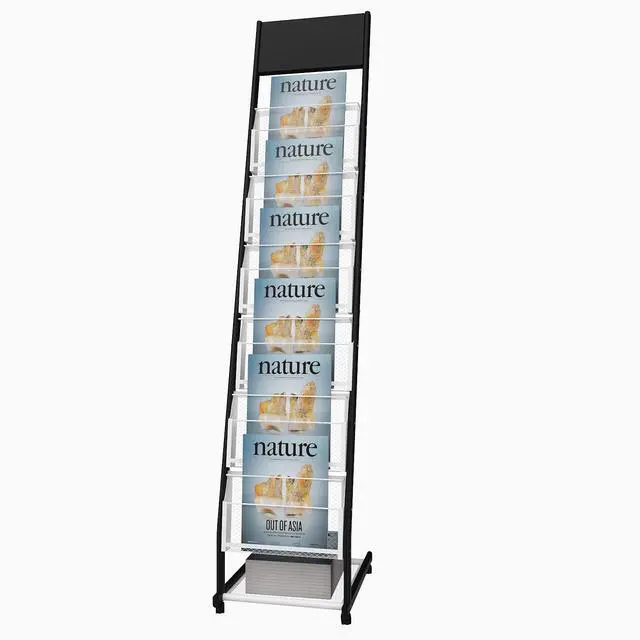 Alt view image 5 of 5 - floor standing magazine rack Brochure Display Stand with 4 wheels and 6 layers for reception rooms or offices