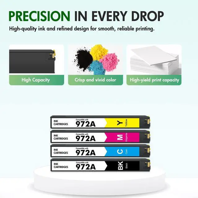 Alt view image 6 of 7 - 972A 972X Ink Cartridges for HP Printers MFP 477dw 477dn Combo Pack | Replacement for HP 972A 972X for Pagewide Pro MFP 477dw 477dn 577dw (4 Pack, Black, Cyan, Yellow, Magenta)