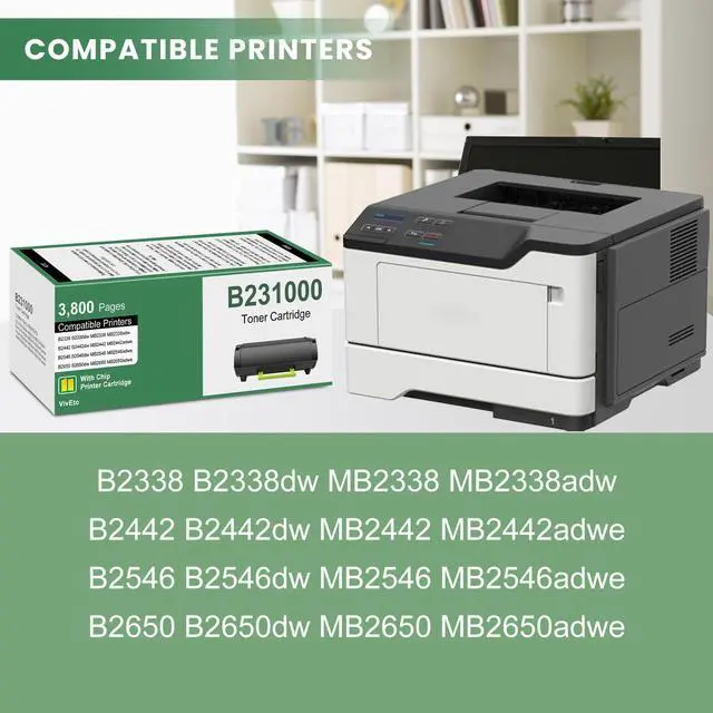 Alt view image 2 of 6 - B231000 Black Toner Cartridge with New Chip for B2338 B2442 | Repalcement for Lexmark B231000 Toner Cartridge for B2338dw B2442dw MB2338 MB2338adw MB2442 Printers, 1 Pack B231000 Ink