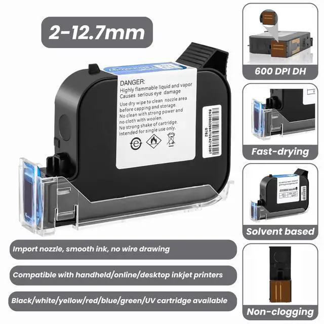 Alt view image 4 of 7 - TI1349 Inkjet - Original Black Solvent Ink Cartridge 42ml. Fast-Drying & High Adhesion Compatible with Z10, C10, M10, M12 Handheld Inkjet Printers, 0.5in/12.7mm Nozzle