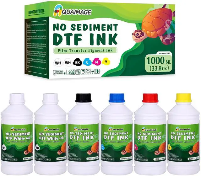 Main image of No Sediment- DTF Ink 6000 ml,Premium Transfer Printer Ink for Printhead L1800, L805, R2400, P400, P800, XP15000 Professional DTF Printers Direct to Film Heat Transfer Printing 1000mlx6(2Wh+BKCMY)