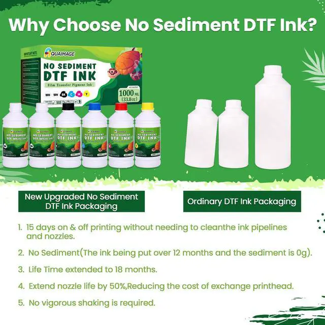 Alt view image 3 of 7 - No Sediment- DTF Ink 6000 ml,Premium Transfer Printer Ink for Printhead L1800, L805, R2400, P400, P800, XP15000 Professional DTF Printers Direct to Film Heat Transfer Printing 1000mlx6(2Wh+BKCMY)