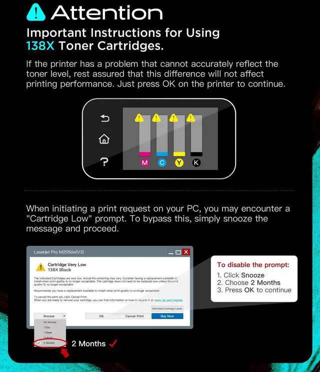 Alt view image 6 of 7 - 138X W1380X Black High Yield Toner Cartridge 2 Pack | Compatible with HP LaserJet Pro MFP 3101fdw 3001dw 3101fdwe 3001dwe Printer, with Chip, 4000 Pages per Toner