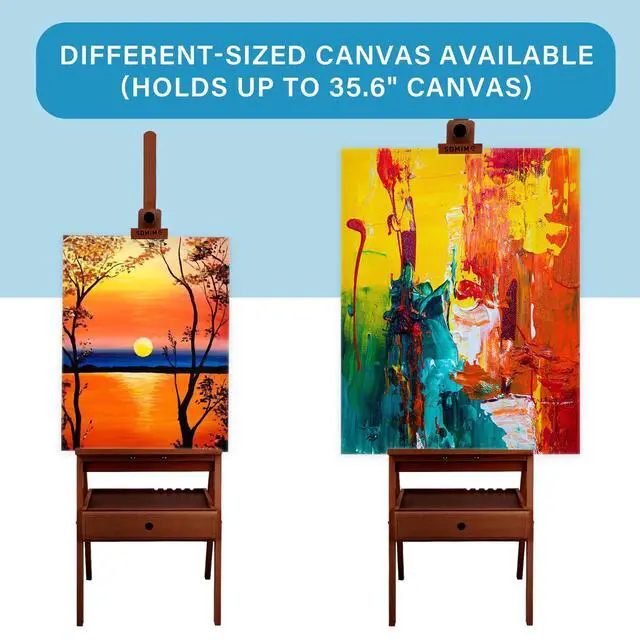 Alt view image 4 of 7 - Large Beechwood H-Frame Studio Easel Stand with Storage Drawer, Walnut | Height Adjustable to 35Inches High, Suitable for Painting, Sketching and Displaying