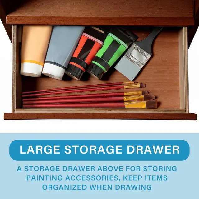 Alt view image 6 of 7 - Large Beechwood H-Frame Studio Easel Stand with Storage Drawer, Walnut | Height Adjustable to 35Inches High, Suitable for Painting, Sketching and Displaying