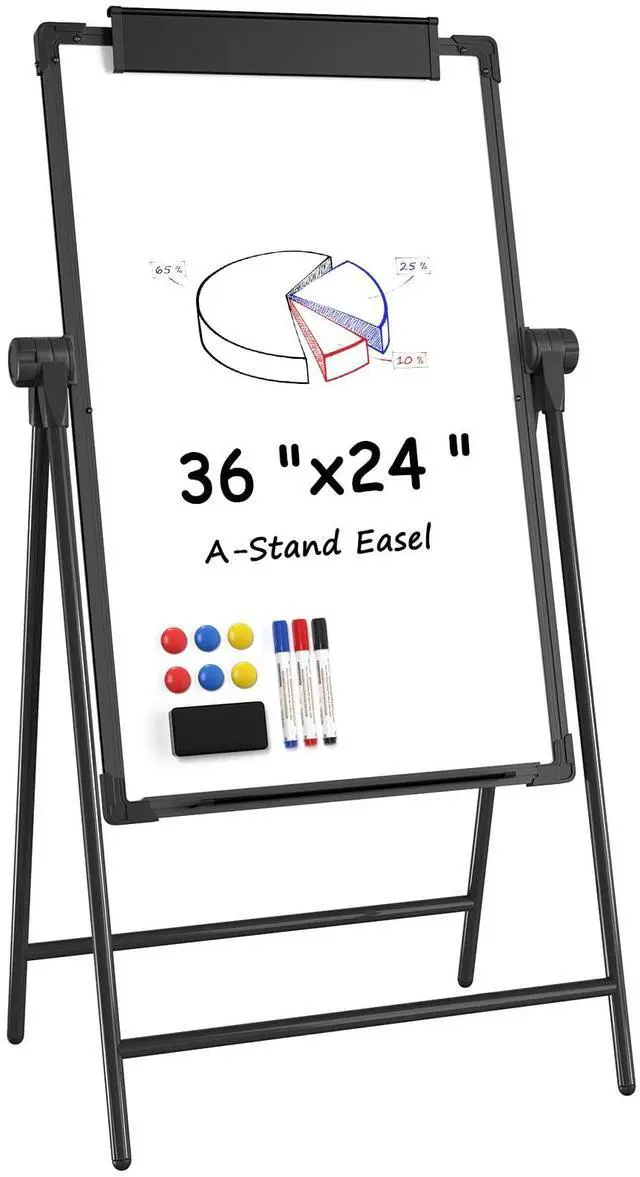 Main image of Easel Whiteboard with Stand, Height Adjustable Dry Erase Board | Aluminum Alloy Frame A-Stand, Portable Magnetic White Board for Office Classroom Teaching, Double-Sided Easel (36x24, Black)