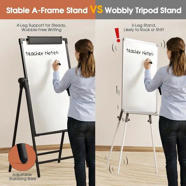 Alt view image 2 of 7 - Easel Whiteboard with Stand, Height Adjustable Dry Erase Board | Aluminum Alloy Frame A-Stand, Portable Magnetic White Board for Office Classroom Teaching, Double-Sided Easel (36x24, Black)