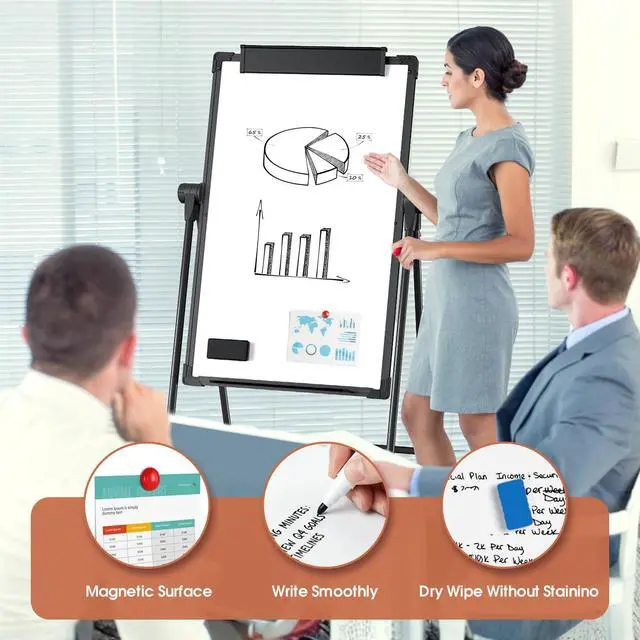 Alt view image 3 of 7 - Easel Whiteboard with Stand, Height Adjustable Dry Erase Board | Aluminum Alloy Frame A-Stand, Portable Magnetic White Board for Office Classroom Teaching, Double-Sided Easel (36x24, Black)