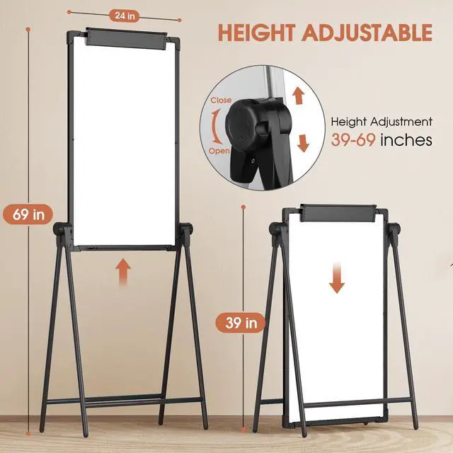 Alt view image 4 of 7 - Easel Whiteboard with Stand, Height Adjustable Dry Erase Board | Aluminum Alloy Frame A-Stand, Portable Magnetic White Board for Office Classroom Teaching, Double-Sided Easel (36x24, Black)