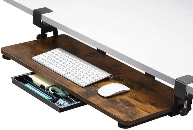 Main image of Keyboard Tray Under Desk, 26.77" X 11.81" Large Size Keyboard Tray with C Clamp-on Mount Easy to Install, Computer Keyboard Stand, Ergonomic Keyboard Tray for Home and Office
