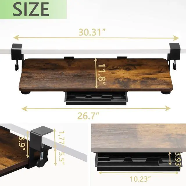 Alt view image 3 of 7 - Keyboard Tray Under Desk, 26.77" X 11.81" Large Size Keyboard Tray with C Clamp-on Mount Easy to Install, Computer Keyboard Stand, Ergonomic Keyboard Tray for Home and Office