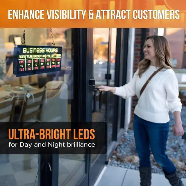 Alt view image 4 of 7 - Digital Business Hours Sign by ELEMENT LUX - Electronic Programmable Hours of Operation Signs for Business with Ultra Bright LEDs for Glass Door - Remote and Hanging Kit - 16in x 5.5in, Yellow