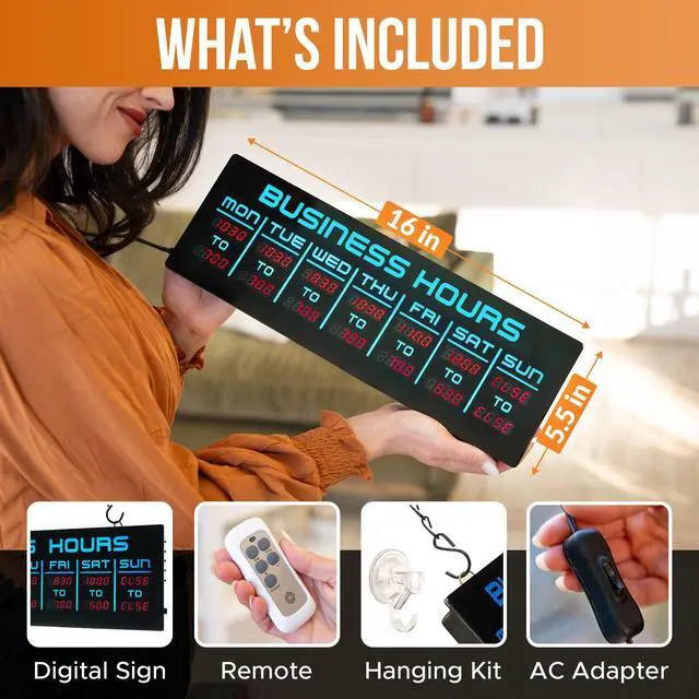 Alt view image 3 of 7 - Digital Business Hours Sign by ELEMENT LUX - Electronic Programmable Hours of Operation Signs for Business with Ultra Bright LEDs for Glass Door - Remote and Hanging Kit - 16in x 5.5in, Blue
