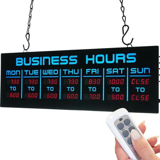 Main image of Digital Business Hours Sign by ELEMENT LUX - Electronic Programmable Hours of Operation Signs for Business with Ultra Bright LEDs for Glass Door - Remote and Hanging Kit - 16in x 5.5in, Blue