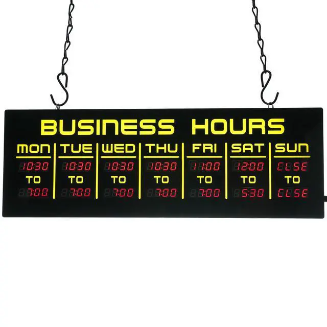 Alt view image 7 of 7 - Digital Business Hours Sign by ELEMENT LUX - Electronic Programmable Hours of Operation Signs for Business with Ultra Bright LEDs for Glass Door - Remote and Hanging Kit - 16in x 5.5in, Yellow