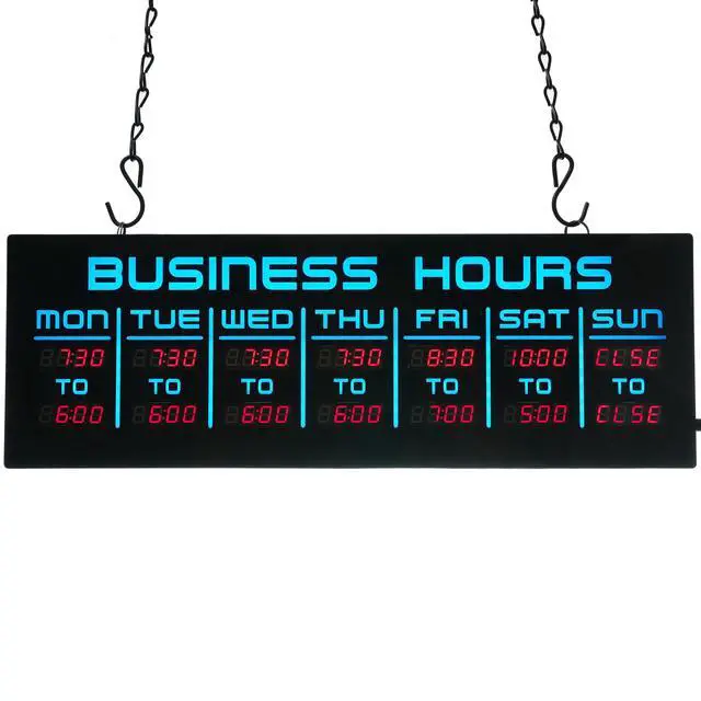Alt view image 7 of 7 - Digital Business Hours Sign by ELEMENT LUX - Electronic Programmable Hours of Operation Signs for Business with Ultra Bright LEDs for Glass Door - Remote and Hanging Kit - 16in x 5.5in, Blue