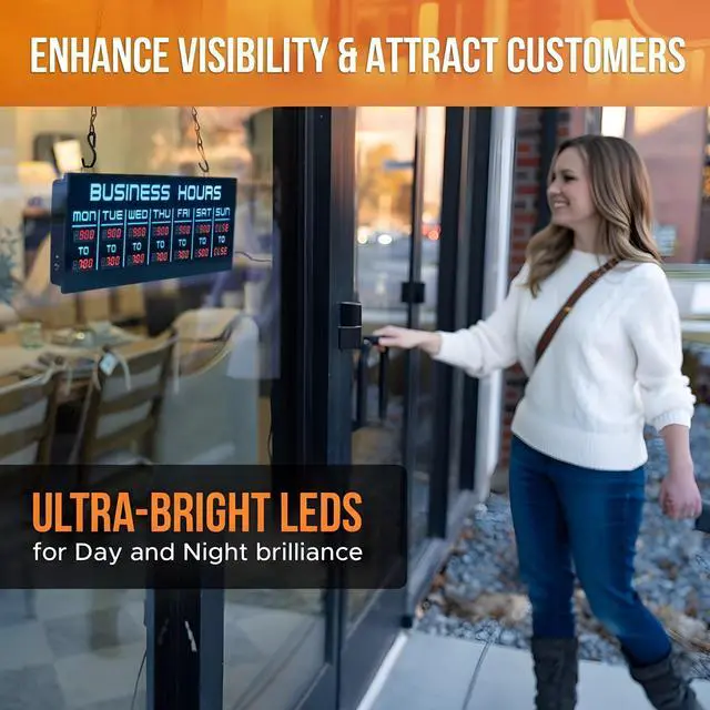 Alt view image 4 of 7 - Digital Business Hours Sign by ELEMENT LUX - Electronic Programmable Hours of Operation Signs for Business with Ultra Bright LEDs for Glass Door - Remote and Hanging Kit - 16in x 5.5in, Blue