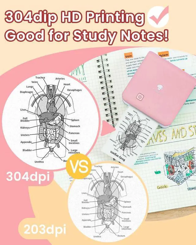 Alt view image 4 of 7 - Mini Sticker Printer - Print Pods M02 Pro 300dpi Mini Pocket Printer, Sticker Printer Maker Thermal Label Machine for Photo Printing, DIYs, Study Notes, Travel, Work and Study, Gift, Pink