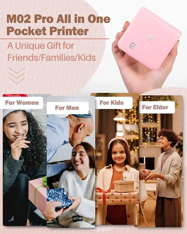 Alt view image 6 of 7 - Mini Sticker Printer - Print Pods M02 Pro 300dpi Mini Pocket Printer, Sticker Printer Maker Thermal Label Machine for Photo Printing, DIYs, Study Notes, Travel, Work and Study, Gift, Pink