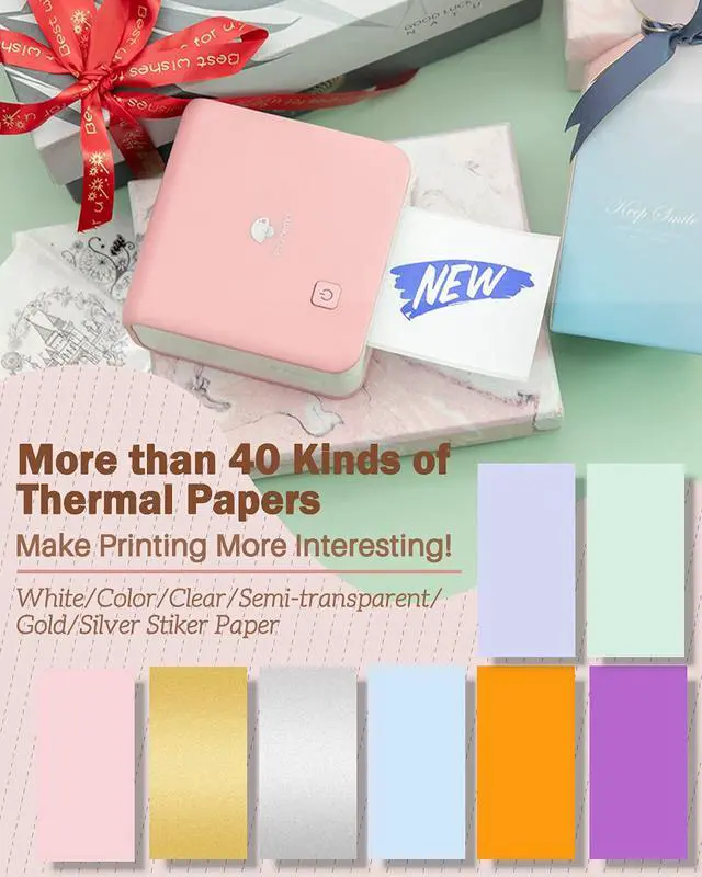 Alt view image 7 of 7 - Mini Sticker Printer - Print Pods M02 Pro 300dpi Mini Pocket Printer, Sticker Printer Maker Thermal Label Machine for Photo Printing, DIYs, Study Notes, Travel, Work and Study, Gift, Pink