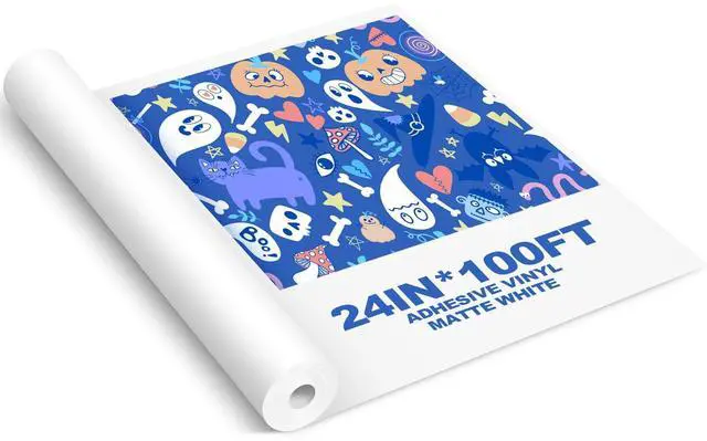 Main image of 23.62 Inch x 100 ft Matte Printable Adhesive Vinyl Roll, Waterproof Inkjet Sticker Paper with 2 Inch Core for Inkjet Printers Office DIY Factory Enterprise, 4 Mil Thick