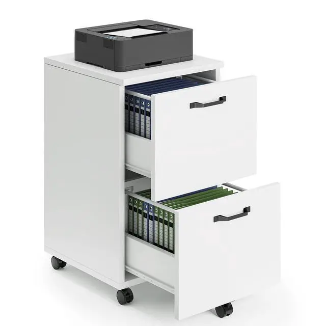 Alt view image 7 of 7 - 2-Drawer Rolling File Cabinet, Under Desk Storage, White | Not for Hanging Files, Printer Stand, Lockable Wheels, Mobile Wood Home Office Organizer