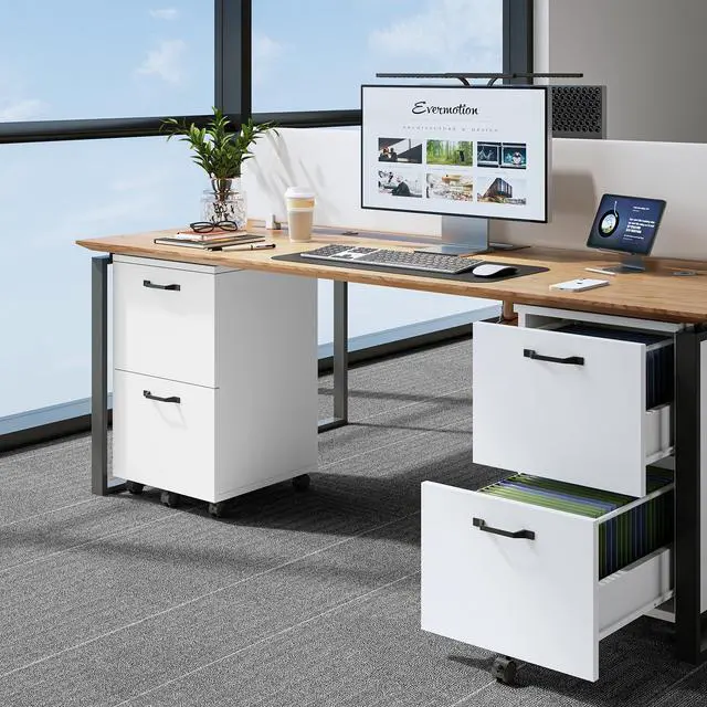 Alt view image 6 of 7 - 2-Drawer Rolling File Cabinet, Under Desk Storage, White | Not for Hanging Files, Printer Stand, Lockable Wheels, Mobile Wood Home Office Organizer
