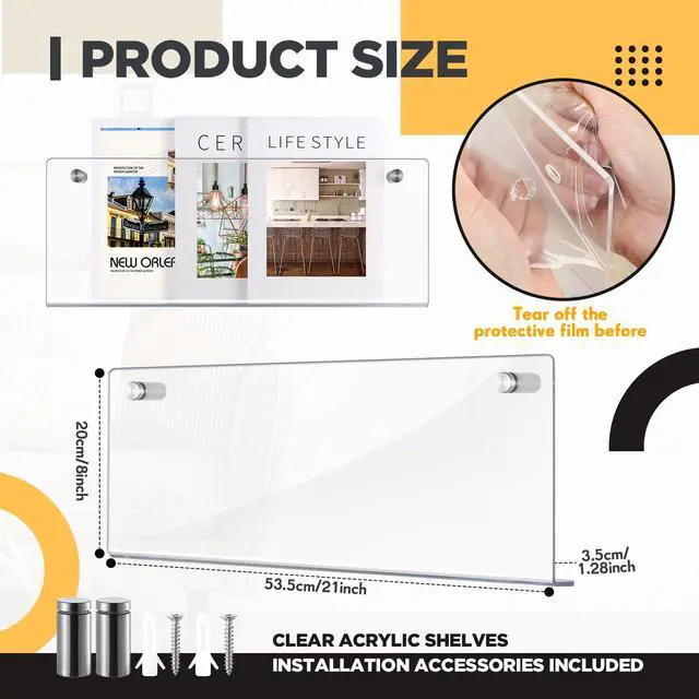 Alt view image 2 of 6 - 4 Pack Clear Acrylic Magazine Holder Wall Mount Hanging Bookshelf 21" Magazine Rack Brochure Holder for Waiting Room, Living Room, Office, Home Display
