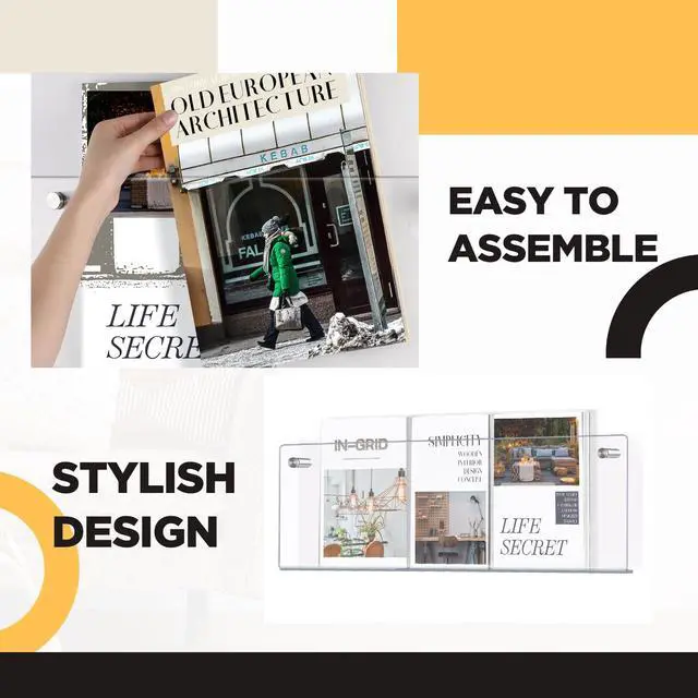 Alt view image 5 of 6 - 4 Pack Clear Acrylic Magazine Holder Wall Mount Hanging Bookshelf 21" Magazine Rack Brochure Holder for Waiting Room, Living Room, Office, Home Display