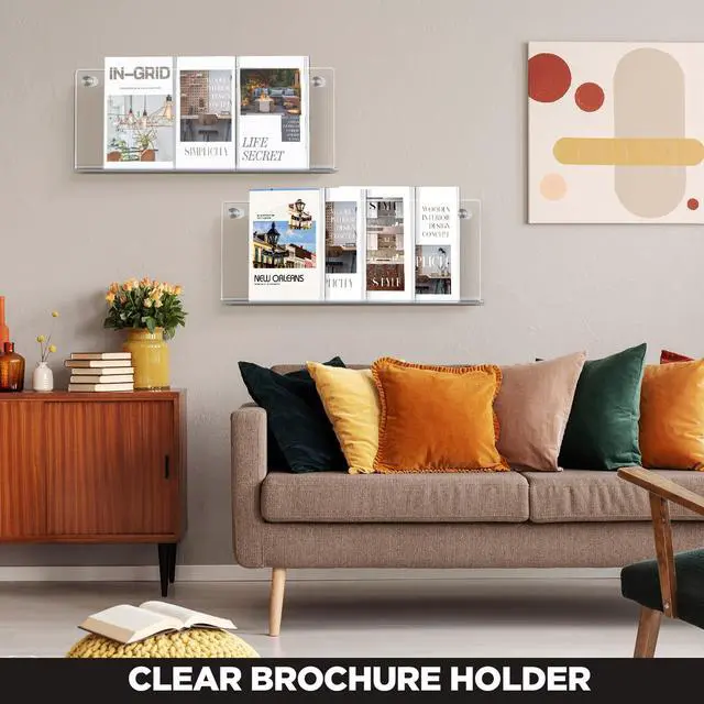Alt view image 6 of 6 - 4 Pack Clear Acrylic Magazine Holder Wall Mount Hanging Bookshelf 21" Magazine Rack Brochure Holder for Waiting Room, Living Room, Office, Home Display
