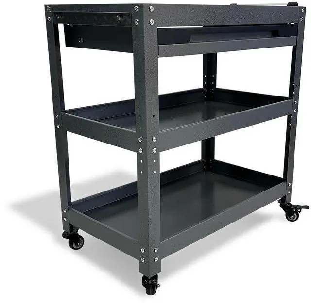 Main image of Metal 3 Tier Rolling Tool Cart with Drawer, Steel Utility Cart on Wheels, for Warehouse Garage Workshop