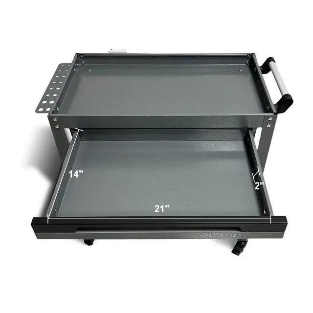 Alt view image 3 of 7 - Metal 3 Tier Rolling Tool Cart with Drawer, Steel Utility Cart on Wheels, for Warehouse Garage Workshop