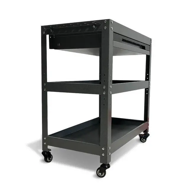 Alt view image 4 of 7 - Metal 3 Tier Rolling Tool Cart with Drawer, Steel Utility Cart on Wheels, for Warehouse Garage Workshop