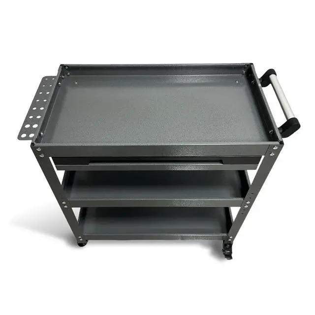Alt view image 6 of 7 - Metal 3 Tier Rolling Tool Cart with Drawer, Steel Utility Cart on Wheels, for Warehouse Garage Workshop