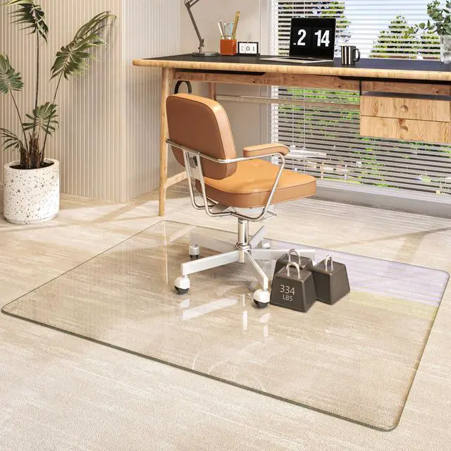 Main image of Tempered Glass 48" x 36" Round Corner Glass Chair Mat with Polished Edge, Heavy Duty Hard Office Chair Mat for Office Home Hard Floor Carpeted, Transparent, Glides Smoothly, Easy Clean