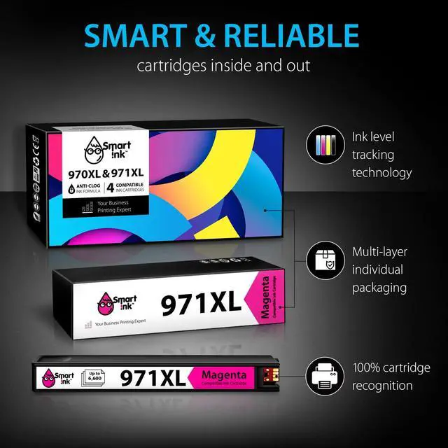 Alt view image 6 of 7 - Compatible Ink Cartridge Replacement for HP 970XL 971XL HP 970 XL 971 XL Filled with Kodak Ink (4 Pack, Black & Cyan/Magenta/Yellow) for HP Officejet Pro X576dw X476dw MFP X451dn X476dn MFP