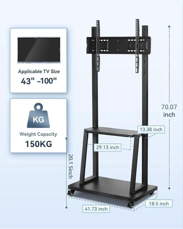 Alt view image 3 of 7 - Smart Board Stand with Wheels for 43-65 inch Interactive Whiteboard,Height Adjustable Mobile Rolling Stand for Classroom & Office, Holds up to 300lbs, Whiteboard Portable Cart on Wheels