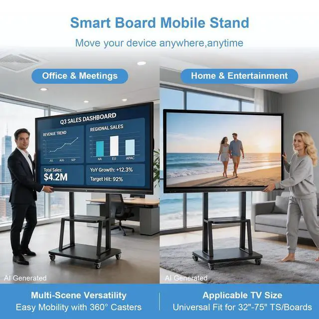 Alt view image 7 of 7 - Smart Board Stand with Wheels for 43-65 inch Interactive Whiteboard,Height Adjustable Mobile Rolling Stand for Classroom & Office, Holds up to 300lbs, Whiteboard Portable Cart on Wheels