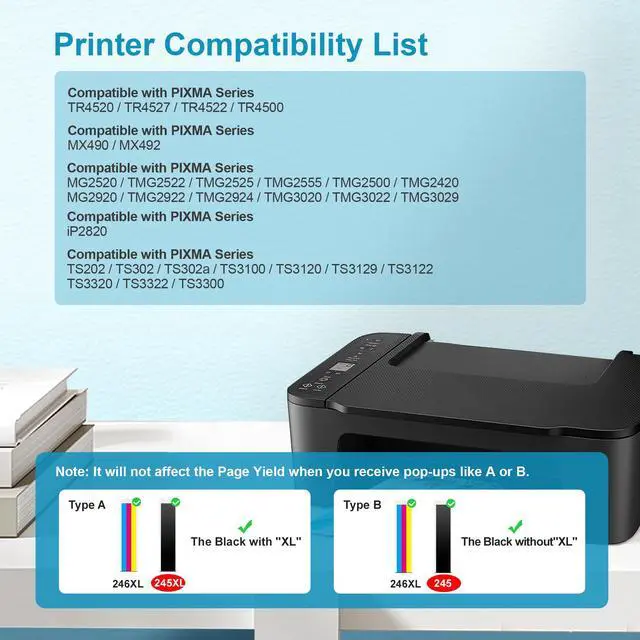 Alt view image 2 of 6 - 245XL Ink Cartridge Replacement for Canon 245XL 246XL Combo Pack High Capacity for Canon Ink 245 and 246, Work with Pixma MX490 MX492 MG2522 TR4520 MG3022 MG2520 TS3100 TS3122 TS3300 (2-Black,1-Color)