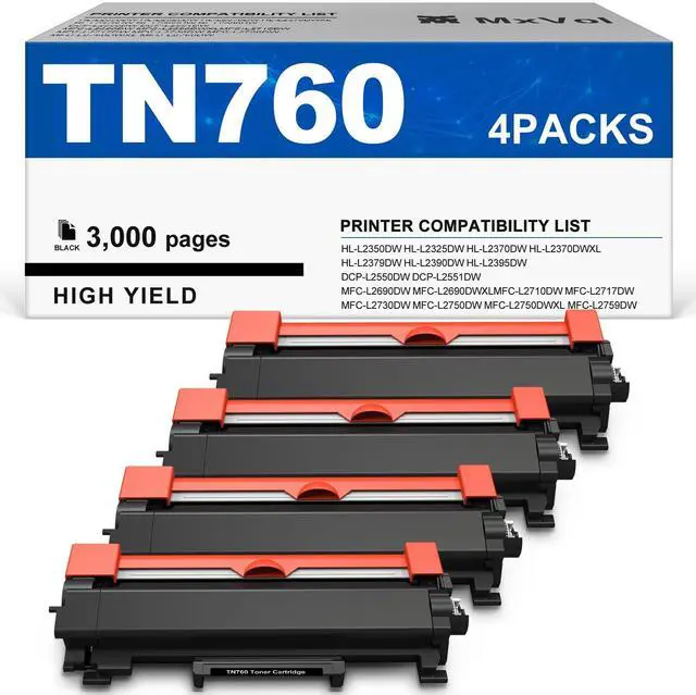 Main image of TN760 Toner Replacement for Brother TN760 Toner Cartridge 4-Pack High Yield | Compatible with HL-L2350DW HL-L2325DW HL-L2370DW HL-L2390DW HL-L2395DW MFC-L2690DW MFC-L2710DW MFC-L2717DW MFC-L2750DW