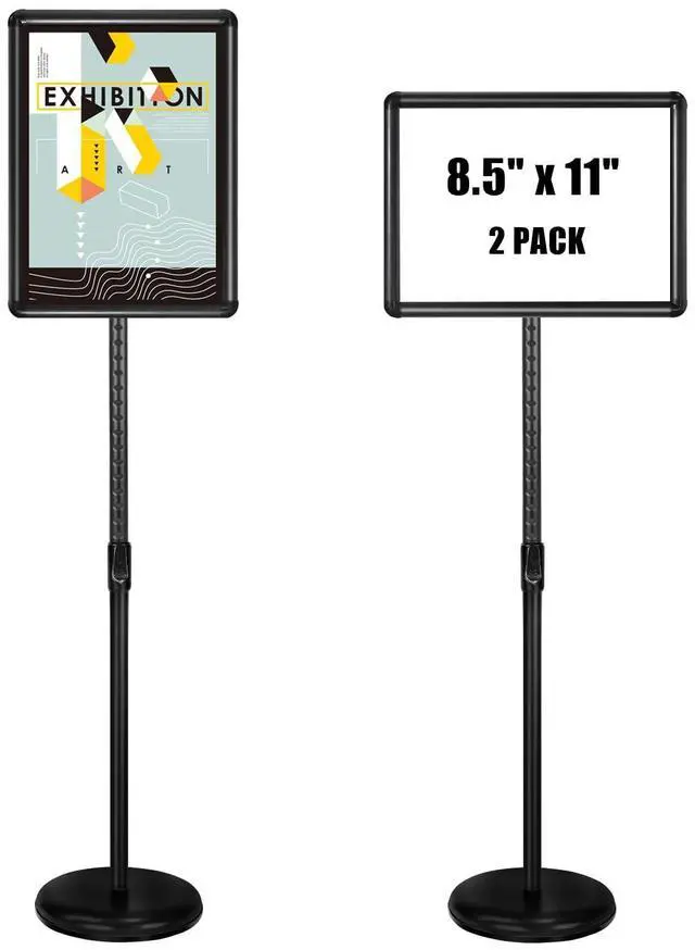 Main image of Sign Stand Adjustable Pedestal Sign Holder Stand, Poster Stand Aluminum Snap Open Frame for 8.5X11 Inches with Heavy Round Base, Both Vertical and Horizontal Sign Displayed (8.5x11inches(2pack))