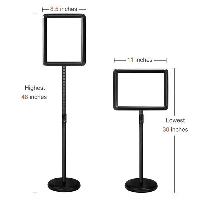 Alt view image 4 of 6 - Sign Stand Adjustable Pedestal Sign Holder Stand, Poster Stand Aluminum Snap Open Frame for 8.5X11 Inches with Heavy Round Base, Both Vertical and Horizontal Sign Displayed (8.5x11inches(2pack))