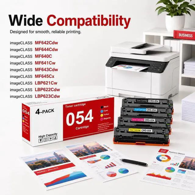 Alt view image 2 of 7 - 054 Toner Cartridge Set Compatible MF642Cdw Toner Replacement for Canon 054 | 054 054H Toner Cartridge work with Set imageCLASS MF642Cdw MF640C MF641Cw MF644Cdw LBP622Cdw Printer(4PK, BK/C/M/Y)