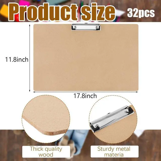 Alt view image 2 of 7 - 32 Pcs 11x17 Clipboard Wooden Horizontal Lap Board Extra Large Wood Clip Board with Low Profile Clip Desk Brown Landscape for Drawing Sketch Art for Classroom Office School Architects