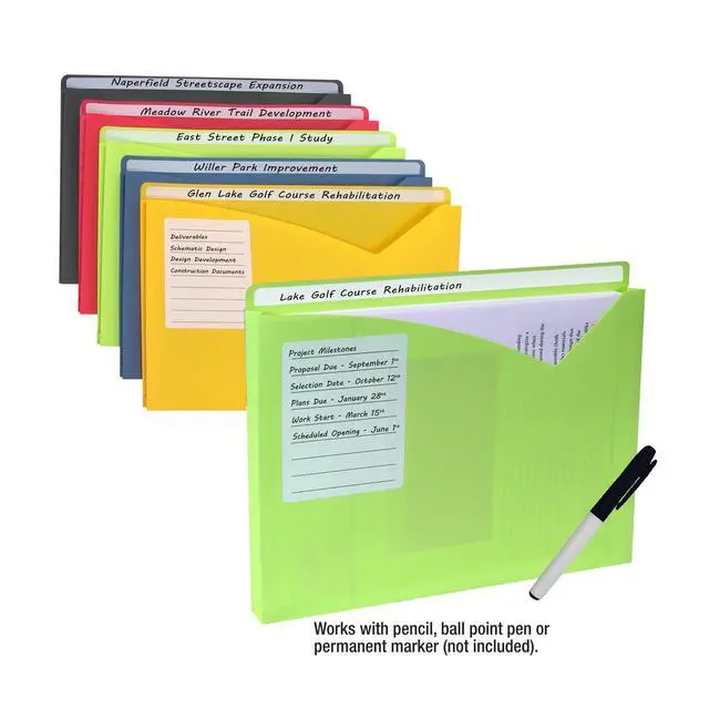 Alt view image 3 of 7 - Write-On Poly File Jackets, Straight Tab, Letter Size, Assorted Colors, (Pack of 125)
