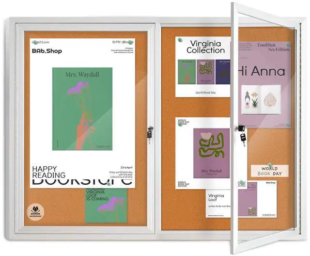 Main image of Lockable Outdoor Enclosed Bulletin Board, Weatherproof Cork Noticeboard with Locking Door, Tamperproof Wall-Mounted Aluminum Frame Notice Poster Memo Board(Silver,44x32 Inch)