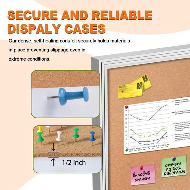Alt view image 3 of 7 - Lockable Outdoor Enclosed Bulletin Board, Weatherproof Cork Noticeboard with Locking Door, Tamperproof Wall-Mounted Aluminum Frame Notice Poster Memo Board(Silver,44x32 Inch)